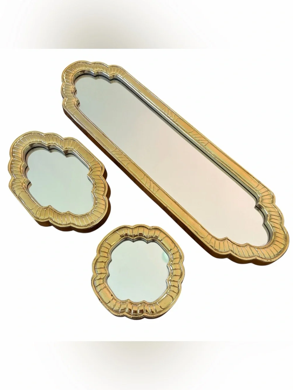VTG Home Interior Wall Mirrors Set of 3 Gold Tone 18x5 / 7.5x5 / 5x5 Plastic